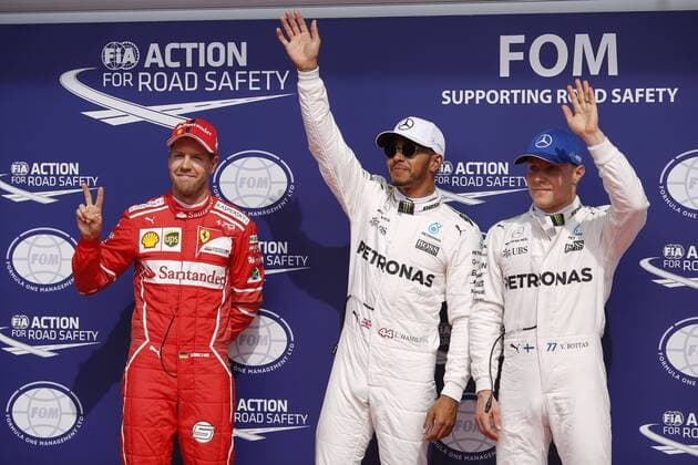 (Left to Right) Sebastian Vettel of Germany and Scuderia Ferrari, Lewis Hamilton of Great Britain and Mercedes AMG Petronas F1 Team and Valtteri Bottas of Finland and Mercedes AMG Petronas F1 Team during the Formula 1 Grand Prix of Belgium at Circuit de Spa-Francorchamps, Stavelot, Belgium on 26 August 2017. Copyright: xJamesxGasperottix 16370057