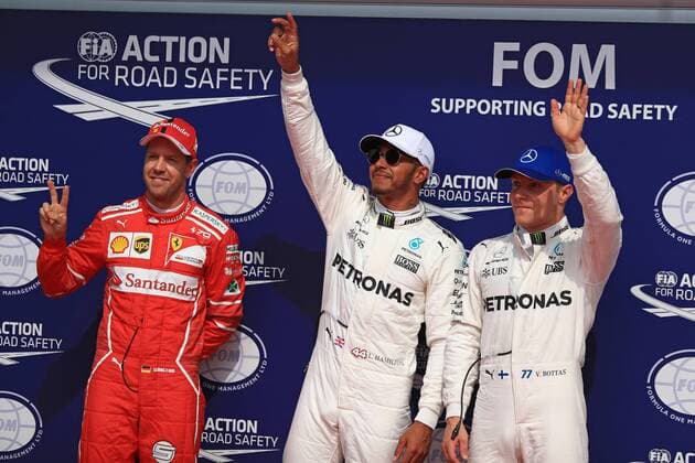 26th August 2017, Circuit de Spa-Francorchamps, Belgium; Belgium Grand Prix, Qualifying Session; Lewis Hamilton - Mercedes AMG Petronas F1 W08 EQ Energy+ takes the 68th pole of his career followed by Sebastian Vettel - Scuderia Ferrari and then Valtteri Bottas xOctanex  ActionPlus11920969
