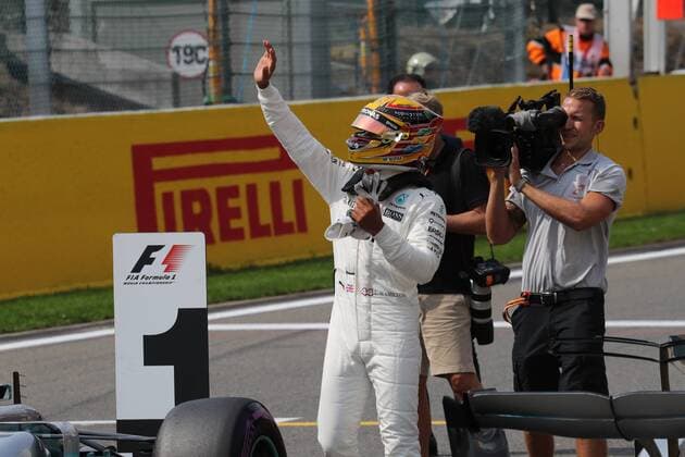 26.08.2017 - Qualifying, Lewis Hamilton (GBR) Mercedes AMG F1 W08 pole position Belgian Grand Prix, Spa-Francorchamps 24 - 27 August 2017 26.08.2017 - Qualifying, Lewis Hamilton (GBR) Mercedes AMG F1 W08 pole position 