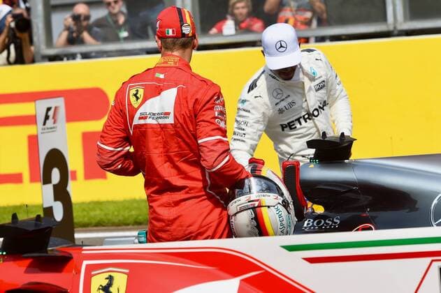 Sebastian Vettel (GER 5), Scuderia Ferrari, Lewis Hamilton (GB 44), Mercedes AMG Petronas Motorsport, Grosser Preis von Belgien 2017, Qualifying, Motorsport, Formel 1, 26.08.2017, Spa-Francorchamps Copyright: xAndre Eibner-Pressefotox EP_JAE