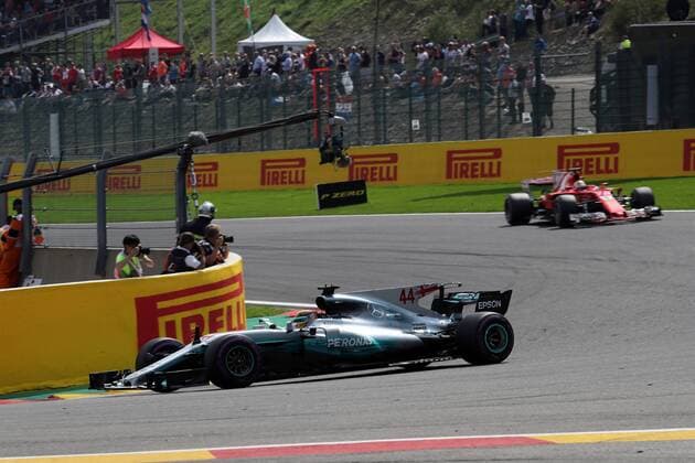 27.08.2017 - Race, Lewis Hamilton (GBR) Mercedes AMG F1 W08 leads Sebastian Vettel (GER) Scuderia Ferrari SF70H Belgian Grand Prix, Spa-Francorchamps 24 - 27 August 2017 27.08.2017 - Race, Lewis Hamilton (GBR) Mercedes AMG F1 W08 leads Sebastian Vettel (GER) Scuderia Ferrari SF70H 