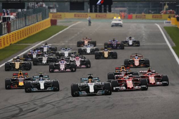 Lewis Hamilton of Great Britain and Mercedes AMG Petronas F1 Team leads at the start of the Formula 1 Grand Prix of Belgium at Circuit de Spa-Francorchamps, Stavelot, Belgium on 27 August 2017. Copyright: xJamesxGasperottix 16370067