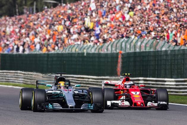 August 27, 2017 - Spa, Belgium - 44 HAMILTON Lewis from Great Britain of team Mercedes GP defendig the attack of 07 RAIKKONEN Kimi from Finland of scuderia Ferrari during the Formula One Belgian Grand Prix at Circuit de Spa-Francorchamps on August 27, 2017 in Spa, Belgium. F1 Grand Prix of Belgium - Race  - ZUMAn230 20170827_zaa_n230_144 Copyright: xXavierxBonillax