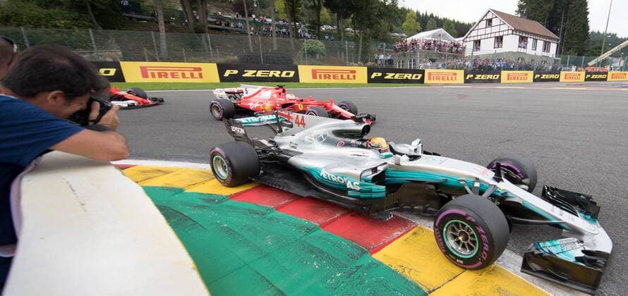 Mercedes British driver Lewis Hamilton and Ferrari s German driver Sebastian Vettel pictured in action during the Spa-Francorchamps Formula One Grand Prix of Belgium race, in Spa-Francorchamps, Sunday 27 August 2017. BENOITxDOPPAGNE  x05153427x