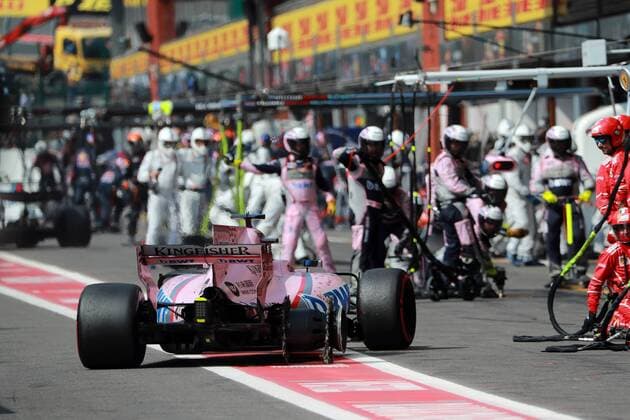 27.08.2017 - Race, Sergio Perez (MEX) Sahara Force India F1 VJM010 after Crash with Esteban Ocon (FRA) Sahara Force India F1 VJM10 Belgian Grand Prix, Spa-Francorchamps 24 - 27 August 2017 27.08.2017 - Race, Sergio Perez (MEX) Sahara Force India F1 VJM010 after Crash with Esteban Ocon (FRA) Sahara Force India F1 VJM10 