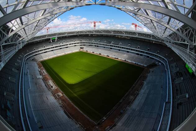 KALININGRAD, RUSSIA - AUGUST 28, 2017: The construction site of Kaliningrad Stadium, which is to host some football matches of the upcoming 2018 FIFA World Cup WM Weltmeisterschaft Fussball Sergei Fadeichev TASS  TS05D4EC