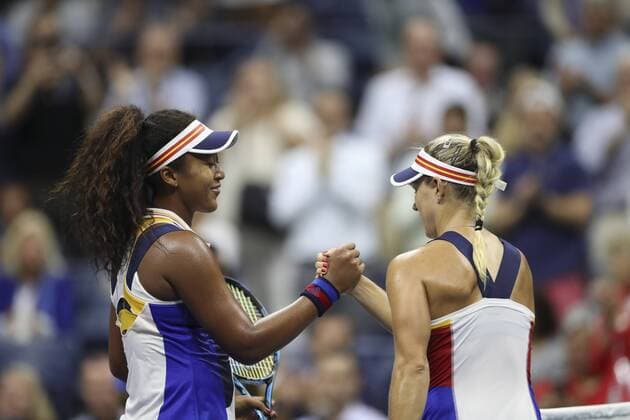 (170830) -- NEW YORK, Aug. 30, 2017 -- Angelique Kerber (R) of Germany shakes hands with Naomi Osaka of Japan after their women s singles first round match at the 2017 US Open tennis tournament in New York, the United States, Aug. 29, 2017. ) (SP)US-NEW YORK-TENNIS-US OPEN-FIRST ROUND WangxYing 