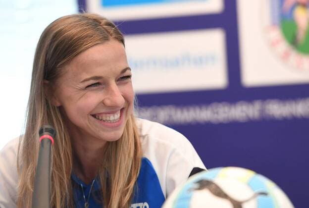 30.08.2017, xjhx, Fussball 1.Bundesliga Frauen, 1. FFC Frankfurt Saisoneroeffnungs-Pressekonferenz Saison 2017 18, emspor v.l. Jackie Groenen (1.FFC Frankfurt) Frankfurt am Main