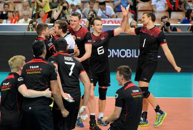 2017.08.31 Katowice Siatkowka mezczyzn Lotto Mistrzostwa Europy 2017 Lotto Eurovolley 2017 Niemcy - Czechy N z Andrei Michael, Kaliberda Denys, Fromm Christian of Germany Foto Rafal Rusek PressFocus NEWSPIX.PL 2017.08.31 Katowice European Men s Volleyball Championships 2017 Germany - Czech Republic Andrei Michael, Kaliberda Denys, Fromm Christian of Germany Credit: Rafal Rusek PressFocus --- Newspix.pl  20170831PF_RR079