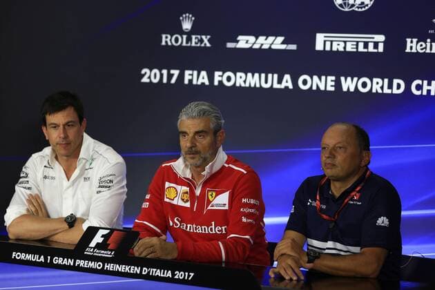 1st September 2017, Autodromo Nazionale Monza, Monza; Italian Grand Prix, Friday FIA Team press conference PK Pressekonferenz Maurizio Arrivabene & x2013; Managing Director and Team Principal of Scuderia Ferrari, Frederic Vasseur & x2013; Team Principal and CEO of Sauber Motorsport AG and Toto Wolff - Executive Director and Head of Mercedes-Benz Motorsport xOctanex  ActionPlus11924222