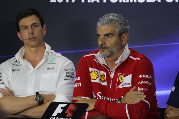01.09.2017- Friday press conference PK Pressekonferenz L Toto Wolff (AUT) Sporting Director Mercedes-Benz and Maurizio Arrivabene (ITA) Ferrari Team Principal (R) Italian Grand Prix, Monza 31 August - 03 September 2017 01.09.2017- Friday Press Conference, L Toto Wolff (AUT) Sporting Director Mercedes-Benz and Maurizio Arrivabene (ITA) Ferrari Team Principal (R) 