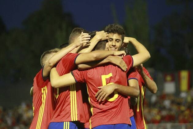 Spain s players celebrate goal during international sub 21 friendly match. September 1,2017.  (2017090124)