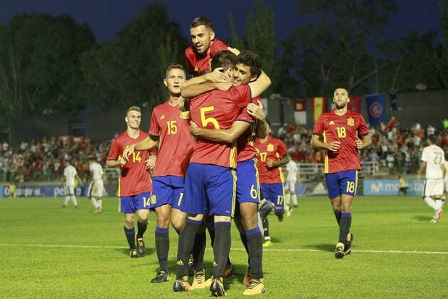 Spain s players celebrate goal during international sub 21 friendly match. September 1,2017.  (2017090122)