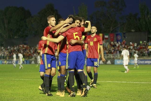 Spain s players celebrate goal during international sub 21 friendly match. September 1,2017.  (2017090123)