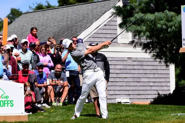 September 1, 2017 - Norton, Mass. - Jordan Spieth, of the United States, plays his shot from the sixth tee during the first round of the PGA Golf Herren Dell Technologies Championship held at the Tournament Players Club in Norton Massachusetts. CSM PGA 2017: Dell Technologies Championship SEP 01 - ZUMAc04_ 20170901_zaf_c04_004 Copyright: xEricxCanhax