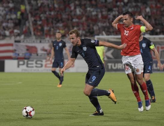 (170902) -- TA QALI, Sept. 2, 2017 -- Harry Kane (L) of England competes during the FIFA World Cup WM Weltmeisterschaft Fussball 2018 Qualifiers Group F match between England and Malta in Ta Qali, Malta, on Sept. 1, 2017. England won 4-0. ) (SP)MALTA-TA QALI-SOCCER-FIFA WORLD CUP 2018 QUALIFIERS MarkxZammitxCordina 