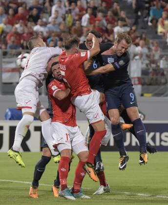 (170902) -- TA QALI, Sept. 2, 2017 -- Harry Kane (1st R) of England competes during the FIFA World Cup WM Weltmeisterschaft Fussball 2018 Qualifiers Group F match between England and Malta in Ta Qali, Malta,on Sept. 1, 2017. England won 4-0. ) (SP)MALTA-TA QALI-SOCCER-FIFA WORLD CUP 2018 QUALIFIERS MarkxZammitxCordina 