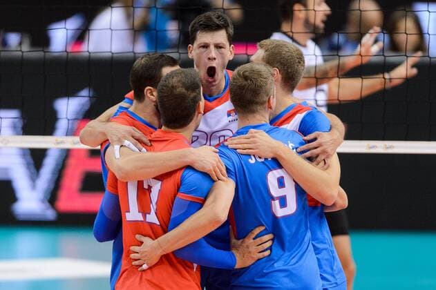 02.09.2017 - Krakow , TAURON Arena Krakow , siatkowka , LOTTO EuroVolley Poland 2017 , Serbia (niebieskie) - Niemcy (biale) , Serbia (blue) - Germany (white) N Z Neven Majstorovic , Nemanja Petric , Srecko Lisinac , Nikola Jovovic , Drazen Luburic Fot. Mariusz Palczynski MPAimages.com NEWSPIX.PL --- Newspix.pl FRANCE OUT!  170902PAL010