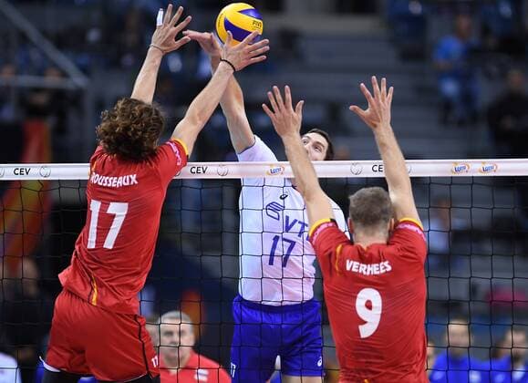 2017.09.02 Krakow Siatkowka , Mistrzostwa Europy mezczyzn 2017 , LOTTO Eurovolley Poland 2017 Rosja - Belgia N z Tomas Rousseaux, Pieter Verhees of Belgium and Maxim Mikhaylov of Russia Foto Krzysztof Porebski PressFocus 2017.09.02 Krakow Volleyball , CEV Volleyball European Championship EM Europameisterschaft - Men , LOTTO Eurovolley Poland 2017 Russia - Belgium Tomas Rousseaux, Pieter Verhees of Belgium and Maxim Mikhaylov of Russia Credit: Krzysztof Porebski PressFocus NEWSPIX.PL --- Newspix.pl FRANCE OUT!  20170902PF_KP215