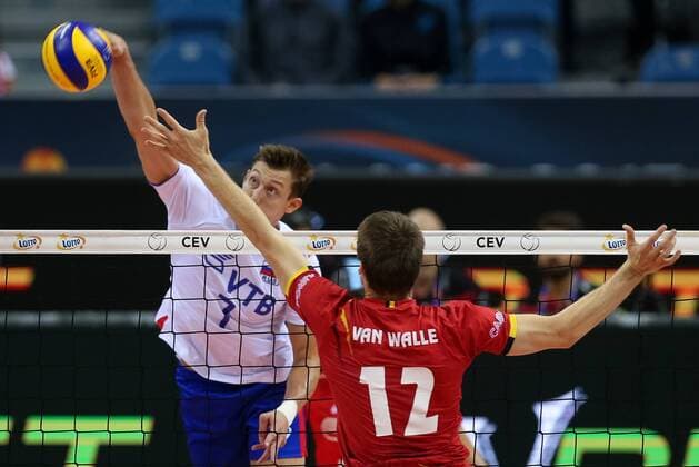 September 2, 2017 - Krakow, Poland - Dmitrii Volkov (RUS), Gert Van Walle (BEL), during European Volleyball Championship semi-final match between Russia and Belgium in Krakow, Poland, on 2 September 2017. Russia team won 3-0 and goes to final. Russia v Belgium - European Volleyball Championship semi-final  - ZUMAn230 20170902_zaa_n230_541 Copyright: xFotoxOlimpikx