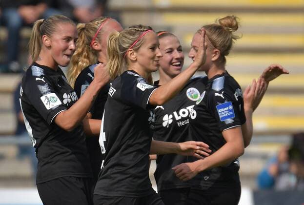 03.09.2017, xblx, Fussball 1.Bundesliga Damen, 1. FFC Frankfurt - 1. FC Koeln, emspor v.l. Ana-Maria Crnogorcevic (1.FFC Frankfurt), Goal scored, Tor zum 1:0, celebrate the goal, Torjubel Frankfurt am Main