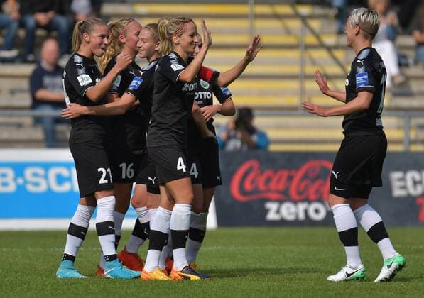 03.09.2017, xblx, Fussball 1.Bundesliga Damen, 1. FFC Frankfurt - 1. FC Koeln, emspor v.l. Ana-Maria Crnogorcevic (1.FFC Frankfurt), Goal scored, Tor zum 1:0, celebrate the goal, Torjubel Frankfurt am Main