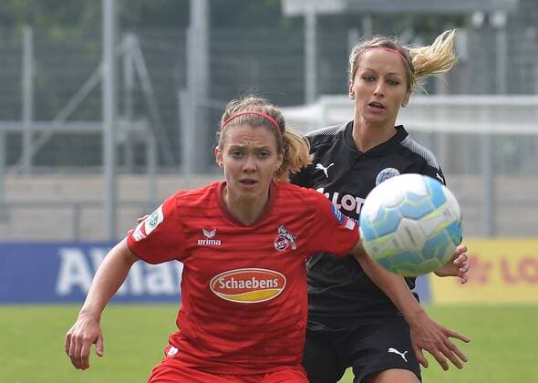 03.09.2017, xblx, Fussball 1.Bundesliga Damen, 1. FFC Frankfurt - 1. FC Koeln, emspor v.l. Theresa Gosch (1.FC Köln), Kathrin Hendrich (1.FFC Frankfurt) Frankfurt am Main