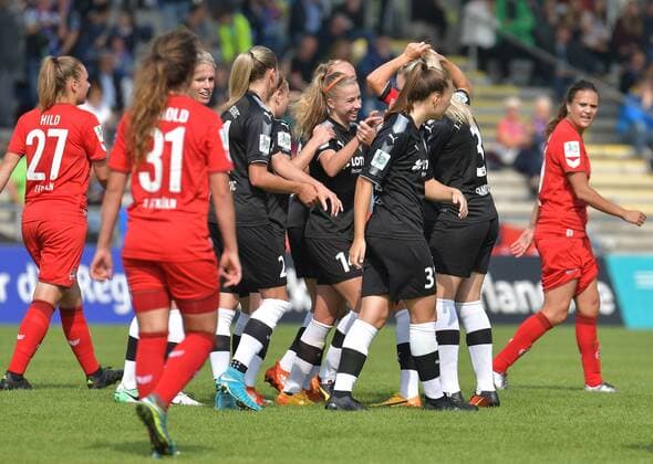 03.09.2017, xblx, Fussball 1.Bundesliga Damen, 1. FFC Frankfurt - 1. FC Koeln, emspor v.l. Jackie Groenen (1.FFC Frankfurt), Goal scored, Tor zum 2:0, celebrate the goal, Torjubel Frankfurt am Main