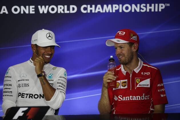 03.09.2017- after race press conference PK Pressekonferenz winner Lewis Hamilton (GBR) Mercedes AMG F1 W08 2nd Valtteri Bottas (FIN) Mercedes AMG F1 W08 and 3rd Sebastian Vettel (GER) Scuderia Ferrari SF70H Italian Grand Prix, Monza 31 August - 03 September 2017 03.09.2017- after race Press Conference, winner Lewis Hamilton (GBR) Mercedes AMG F1 W08 2nd Valtteri Bottas (FIN) Mercedes AMG F1 W08 and 3rd Sebastian Vettel (GER) Scuderia Ferrari SF70H 
