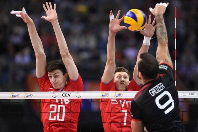 2017.09.03 Krakow Siatkowka , Mistrzostwa Europy mezczyzn 2017, final , LOTTO Eurovolley Poland 2017 Niemcy - Rosja N z Ilyas Kurkaev, Dmitrii Volkov of Russia and Gyorgy Grozer of Germany Foto Krzysztof Porebski PressFocus 2017.09.03 Krakow Volleyball , CEV Volleyball European Championship EM Europameisterschaft - Men final , LOTTO Eurovolley Poland 2017 Germany - Russia Ilyas Kurkaev, Dmitrii Volkov of Russia and Gyorgy Grozer of Germany Credit: Krzysztof Porebski PressFocus NEWSPIX.PL --- Newspix.pl FRANCE OUT!  20170903PF_KP341
