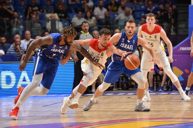 Israel: Eurobasket 2017 Group B Germany Vs Israel Richard Howel of Israel Ismet Akpinar of Germany Gal Mekel of Israel during Erurobasket Group B a game between Georgia vs Israel , Telaviv 03 09 2017  MichelexLongox xPacificxPress