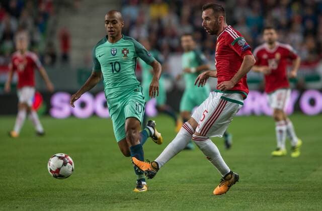 September 3, 2017 - Budapest, Hungary - Joao Mario (L) of Portugal in action with Attila Fiola (R) of Hungary during the World Cup qualification match between Hungary and Portugal at Groupama Arena on Nov 03, 2017 in Budapest, Hungary. Hungary v Portugal - FIFA World Cup WM Weltmeisterschaft Fussball 2018 Qualifying  - ZUMAn230 20170903_zaa_n230_368 Copyright: xRobertxSzaniszlox