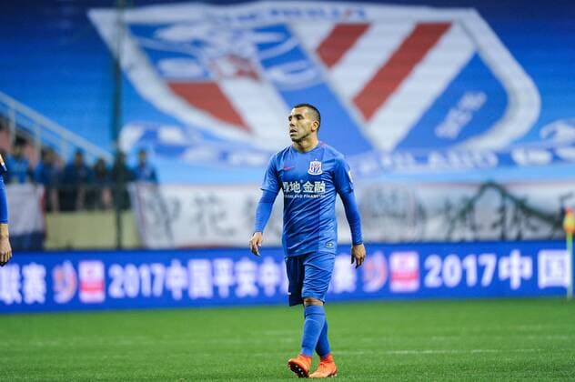 Carlos Tevez of Shanghai Greenland Shenhua F.C. reacts during the 2nd round match between Shanghai Greenland Shenhua and Tianjin Quanjian of the 2017 Chinese Football Association Super League in Shanghai, China, 11 March 2017. Carlos Tevez  20170311_08616