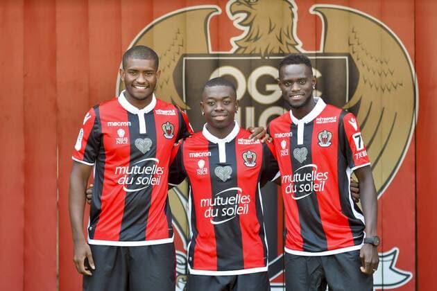 Marlon Santos (OGC Nice) - Nampalys Mendy (OGC Nice) - Racine Coly (OGC Nice) FOOTBALL : Presentation nouvelles recrues OGC Nice - Ligue 1 - Nice - 04 09 2017 NorbertScanella Panoramic 