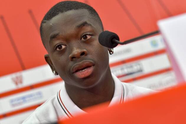 Nampalys Mendy (OGC Nice) FOOTBALL : Presentation nouvelles recrues OGC Nice -Conference de presse - Ligue 1 - Nice - 04 09 2017 NorbertScanella Panoramic 