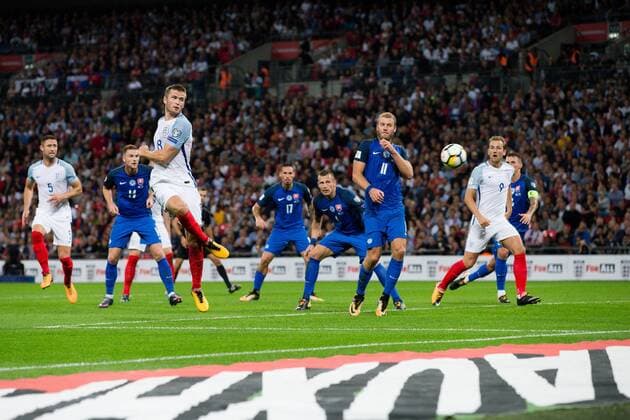 England s Eric Dier scoring his side s 1st goal during the World Cup Qualifying - European - Group F match at Wembley Stadium, London. Picture date 4th September 2017. Picture credit should read: Charlie Forgham-Bailey Sportimage EDITORIAL USE ONLY. No use with unauthorised audio, video, data, fixture lists, club league logos or live services. Online in-match use limited to 120 images, no video emulation. No use in betting, games or single club league player publications.