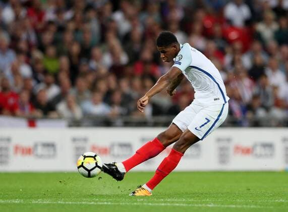 England s Marcus Rashford scoring his sides second goal during the World Cup Qualifier match at Wembley Stadium, London. Picture date 4th September 2017. Picture credit should read: David Klein Sportimage EDITORIAL USE ONLY. No use with unauthorised audio, video, data, fixture lists, club league logos or live services. Online in-match use limited to 120 images, no video emulation. No use in betting, games or single club league player publications.