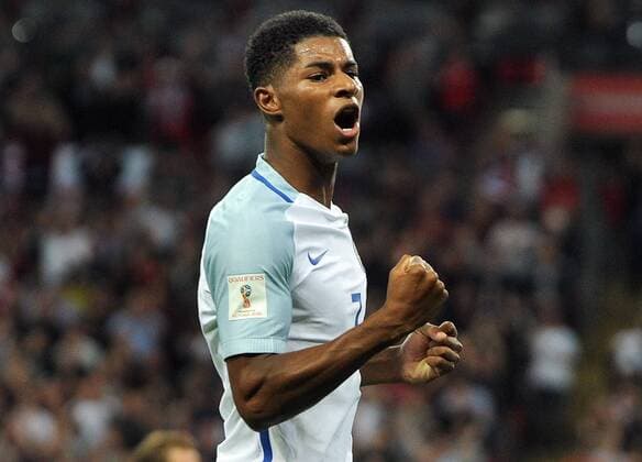 Football - 2017 2018 FIFA World Cup WM Weltmeisterschaft Fussball Qualifier - UEFA Group F: England vs. Slovakia Marcus Rashford of England celebrates scoring goal no 2 at Wembley Stadium. COLORSPORT ANDREW COWIE 