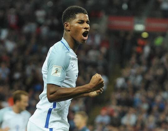 Football - 2017 2018 FIFA World Cup WM Weltmeisterschaft Fussball Qualifier - UEFA Group F: England vs. Slovakia Marcus Rashford of England celebrates scoring goal no 2 at Wembley Stadium. COLORSPORT ANDREW COWIE 