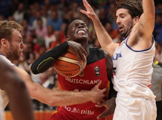 Italy s FILLOY Ariel(5) Germany s SCHRODER Dennis(17)during the FIBA EuroBasket 2017 basketball championship match between Germany and Italy at Tel Aviv Arena in Tel Aviv, Israel on September 5, 2017 Nir Keidar 