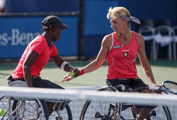 Sabine Ellerbrock ger with Double partner Mont Jane RSA Woman s Wheelchair Wheelchair Tennis Tennis U.S. Open 2017 Grand Slam ITF ATP WTA Billie Jean King Tennis Center New York New York USA 7 September 2017 Copyright: xJuergenxHasenkopfx