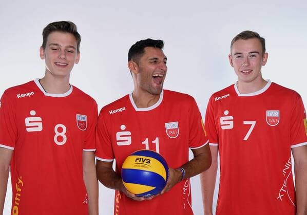 Volleyball 1 Bundesliga Season 2017 2018 Media Day Photo shooting TV Rottenburg 08 09 2017 Neuzugaenge Paul Henning Idner Faustino Lima Martins and John v left Rottenburg