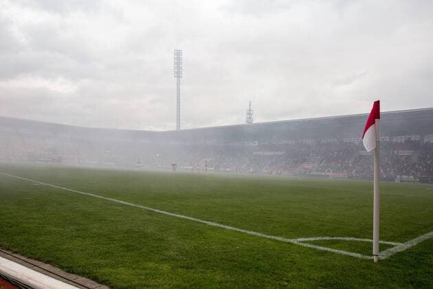 Erfurt 09 09 2017 FC Red White Erfurt against FCV Carl Zeiss Jena in Picture supporters in the South curve burn Pyro from the square in Smoke RWE