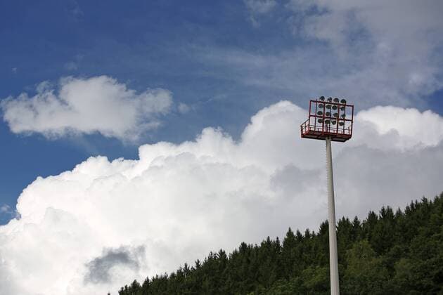 common Feature Rand motive Floodlight mast in Leimbach stadium before Heaven Football third division West 7 Matchday TUS Erndtebrueck Alemannia Aachen at 09 09 2017 in Siegen Germany
