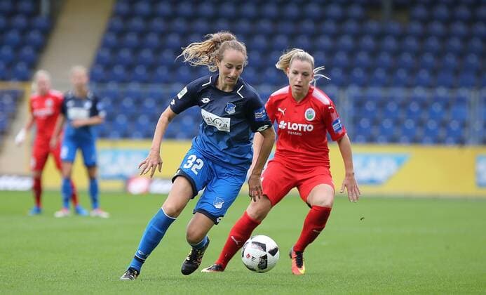 09 09 2017 xCEx Germany Sinsheim Football Women u0026 39;s football Alliance Women Bundesliga Season 2017 2018 TSG 1899 Hoffenheim against 1 FFC Frankfurt Tamar Dongus Hoffenheim before Cecilie Sandvej Frankfurt