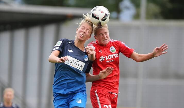 09 09 2017 xCEx Germany Sinsheim Football Women u0026 39;s football Alliance Women Bundesliga Season 2017 2018 TSG 1899 Hoffenheim against 1 FFC Frankfurt in Ball head duel Sharon Beck Hoffenheim and Ana Mary Crnogorcevic Frankfurt