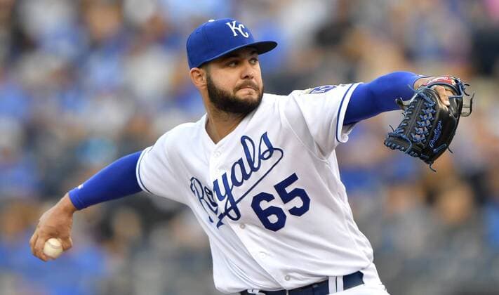 September 9, 2017 - Kansas City, MO, USA - Kansas City Royals starting pitcher Jake Junis throws in the first inning against the Minnesota Twins at Kauffman Stadium in Kansas City, Mo., on Saturday, Sept. 9, 2017. Minnesota at Kansas City - ZUMAm67_ 20170909_zaf_m67_148 Copyright: xJohnxSleezerx