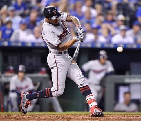 September 9, 2017 - Kansas City, MO, USA - The Minnesota Twins Byron Buxton connects on a solo home run in the sixth inning against the Kansas City Royals at Kauffman Stadium in Kansas City, Mo., on Saturday, Sept. 9, 2017. Minnesota at Kansas City - ZUMAm67_ 20170909_zaf_m67_179 Copyright: xJohnxSleezerx