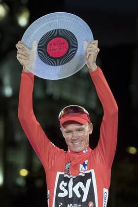 September 10, 2017 - Madrid, Spain - Britain s Chris Froome of Team Sky celebrates on the podium after winning the Vuelta a Espana cycling race after the Stage 21 on September 10, 2017 in Madrid, Spain. Vuelta a Espana cycling  - ZUMAn230 20170910_zaa_n230_474 Copyright: xOscarxGonzalezx
