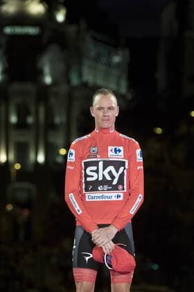September 10, 2017 - Madrid, Spain - Britain s Chris Froome of Team Sky celebrates on the podium after winning the Vuelta a Espana cycling race after the Stage 21 on September 10, 2017 in Madrid, Spain. Vuelta a Espana cycling  - ZUMAn230 20170910_zaa_n230_449 Copyright: xOscarxGonzalezx